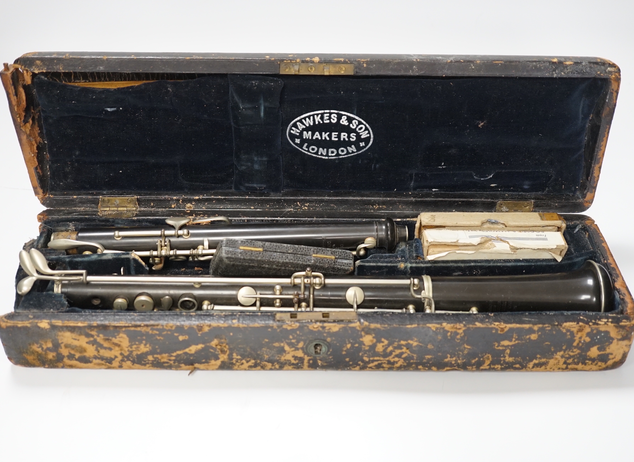 A cased Hawkes & Son Excelsior oboe, 60cm